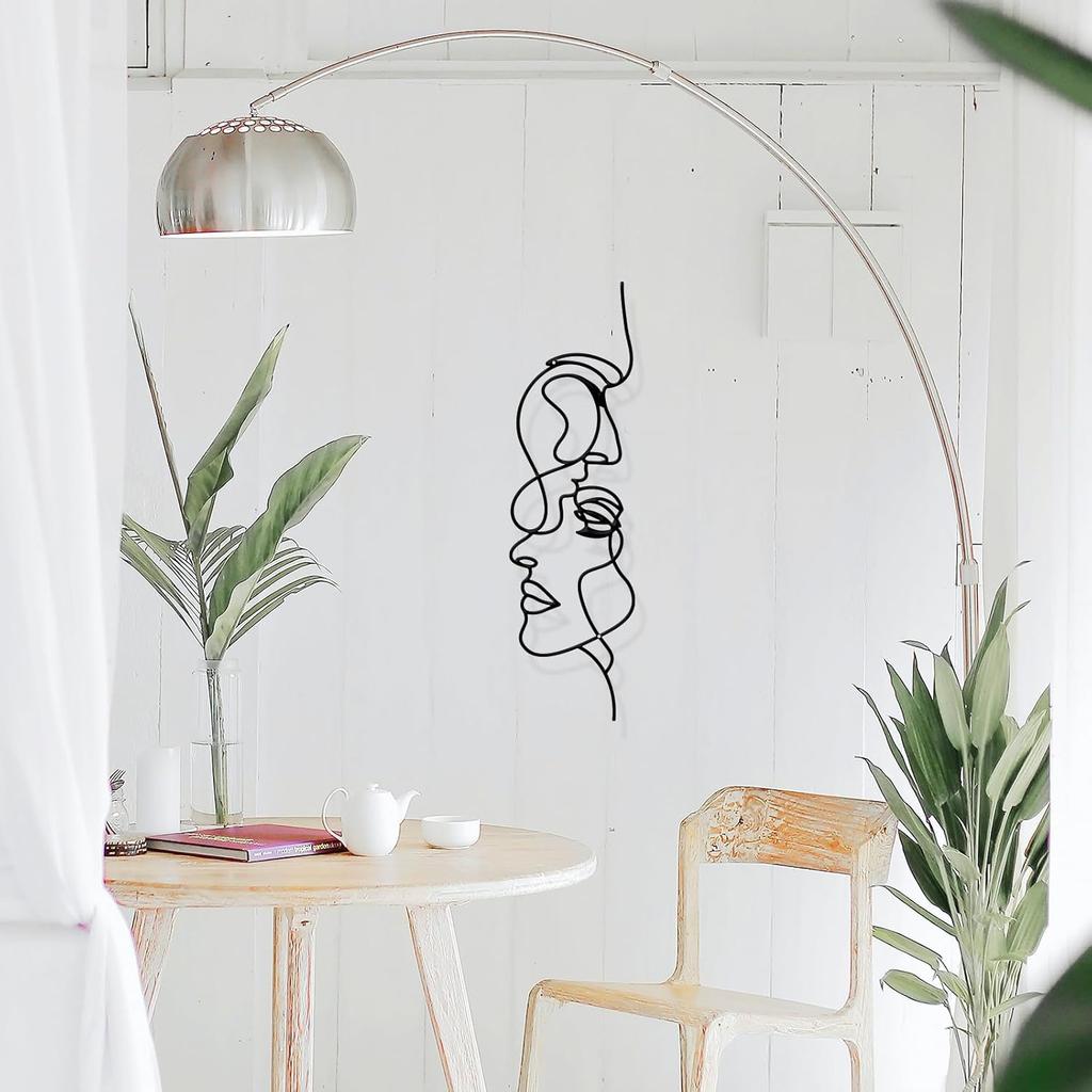 ORIGACH Minimalist Couples Black Metal Wall Decor, Abstract Facial Line Black Metal Wall Art Hanging Ornaments for Living Home Bedroom Kitchen