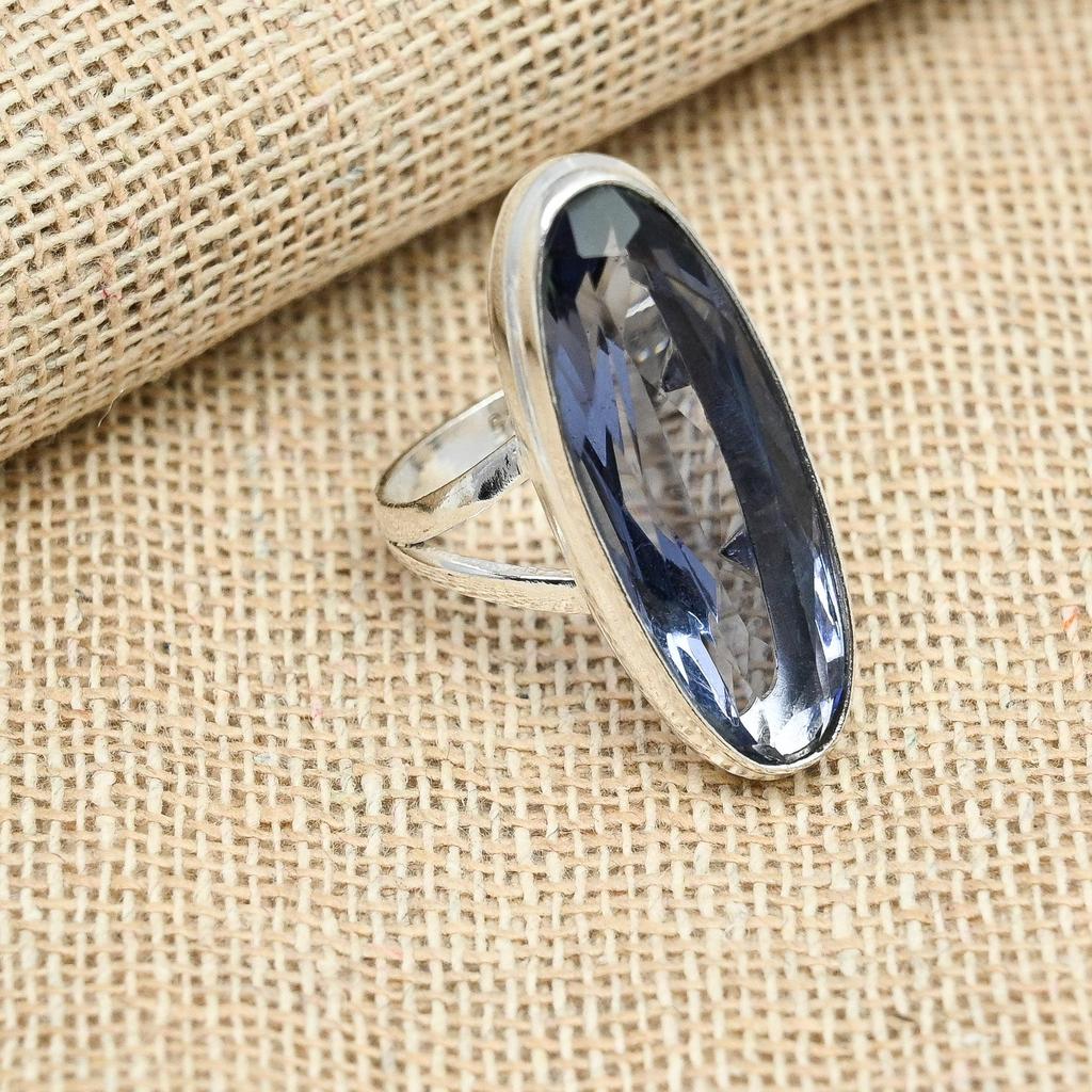 Iolite Gemstone Solid 925 Sterling Silver Handmade Oval Shaped Ring Girls Jewelry