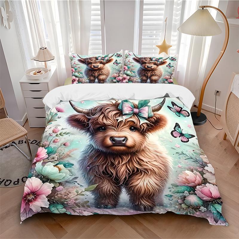 3pcs Enchanted Highland Calf Quilt Cover Set (1 Quilt Cover + 2 Pillowcases Without Pillow Core)