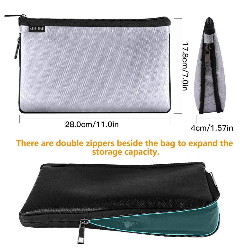 Small Fireproof Money Bag Fire and Water Resistant Expandable Document Bag Safe Storage Pouch