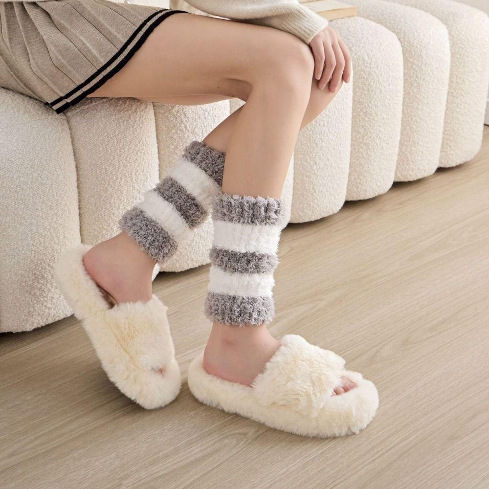 Stripe Short Tube Sock Cover Thicken Warm Winter Foot warmer Creative Coral Fleece Stockings  Girl