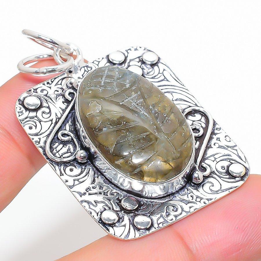 Labradorite Handmade 925 Sterling Silver Jewelry Pendant 1.97" C8j66