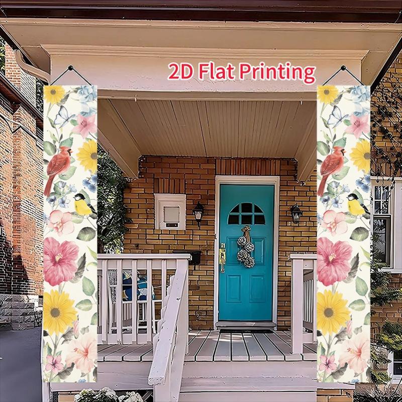 Spring Bird Couplet - Floral Butterfly Porch Banner - Porch Hanging Door Decor (7386)