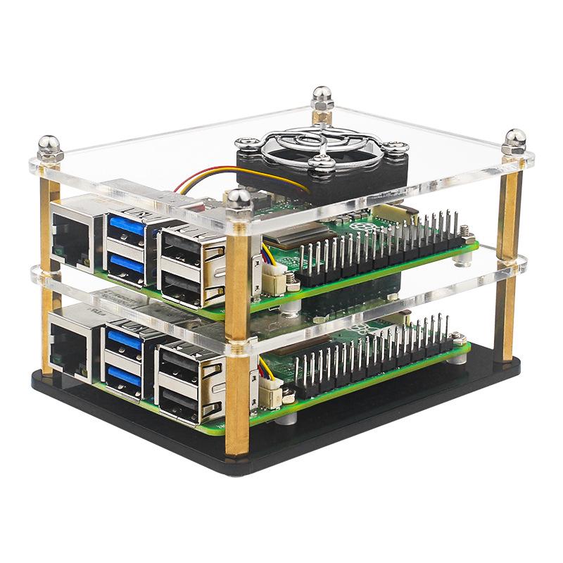 Акриловый корпус-кластер для Raspberry Pi 5-го поколения с вентилятором с регулируемой скоростью и радиатором (1/2/3/4/5 Слоев) для экспериментов своими руками.