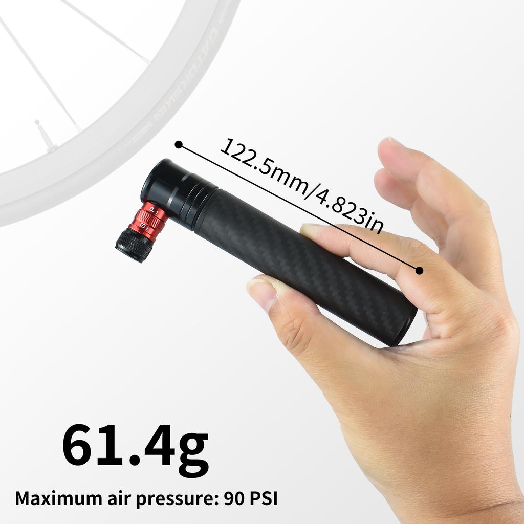 QIUDANOW Carbon Fiber Mini Bike Pump 90PSI Manual Pump with Quick Switch Valve fits Presta/ Schrader Valves for MTB/Road Bike