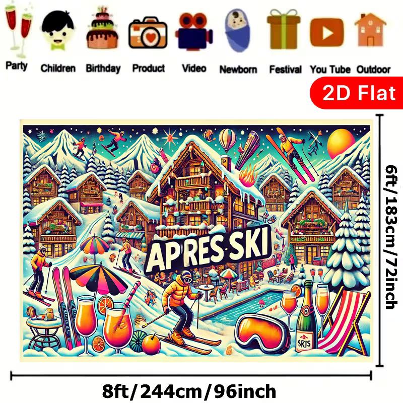 2D Apres Ski Celebration Backdrop, Ski Resort & Drinks Photography Background