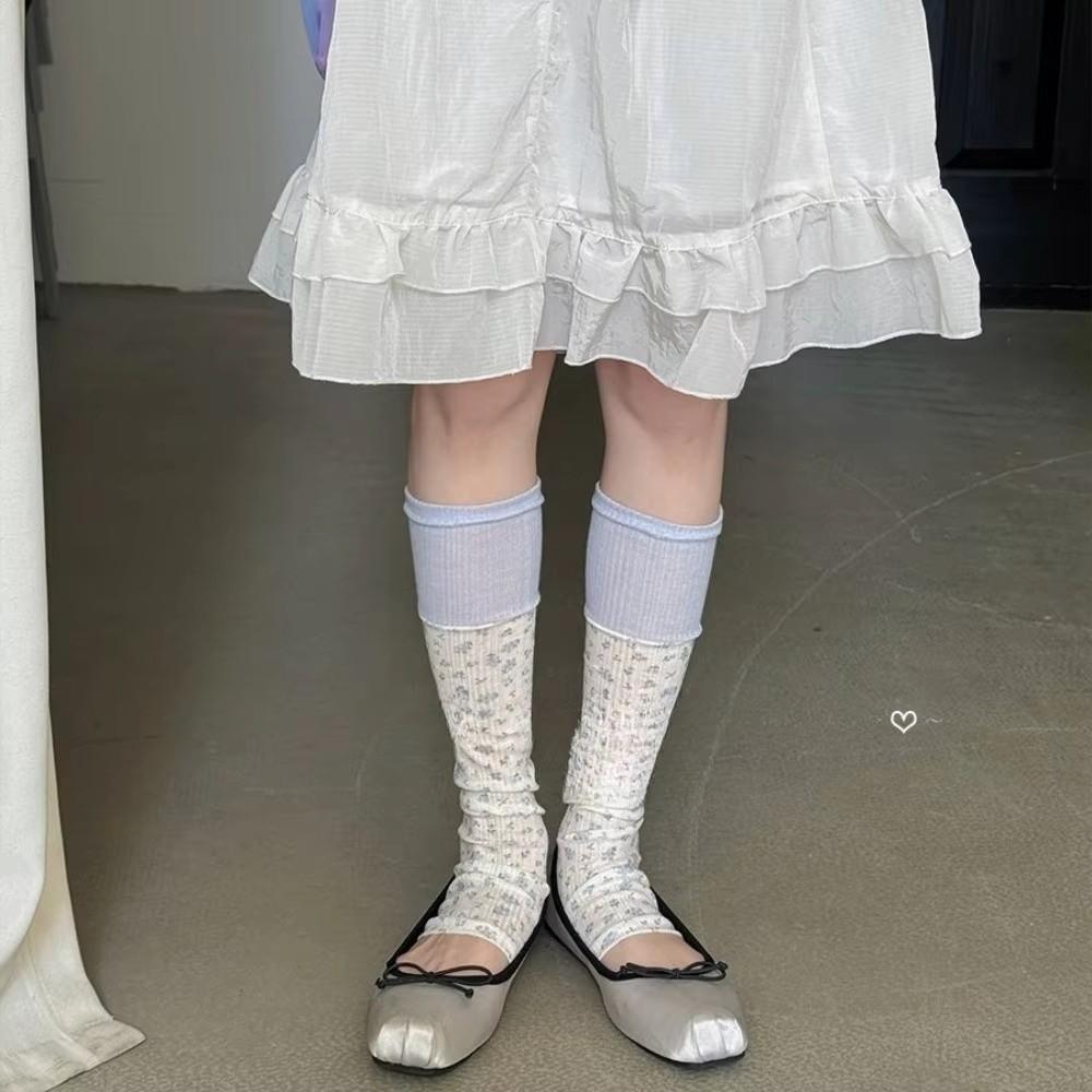 Thin Floral Leg Warmers Floral Pattern Mid Calf Socks New Floral Leg Socks Women Daily Wear