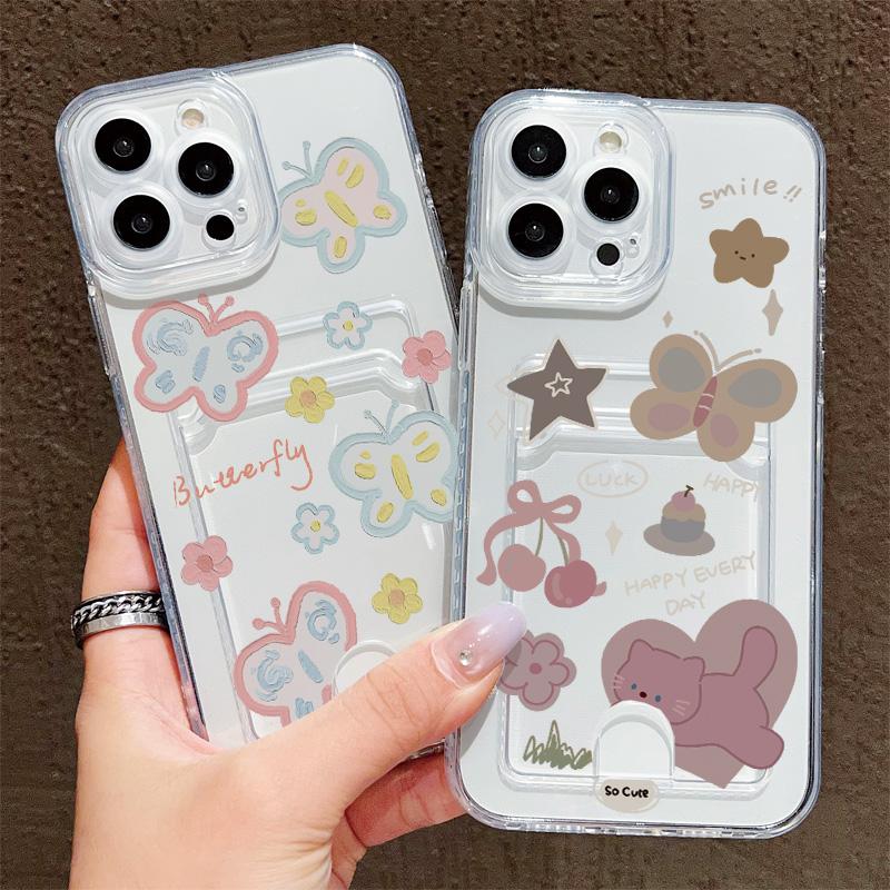 Силиконовый чехол-карман для карт для Xiaomi Redmi Note 11 12 13 14 iPhone 17 16 15 13 11 Samsung S25 S24 S23 S22 Обложка Прозрачный бампер для телефона