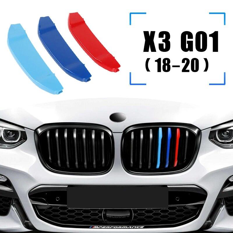 3pcs Car-Styling 3D M Front Grille Trim Bumper Cover Strips Stickers for BMW X3 X4 Series G01 2018- External Decoration