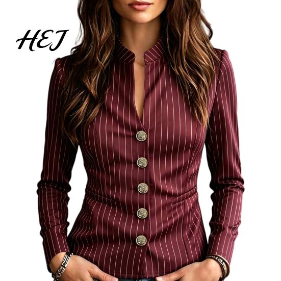 Office Business Outerwear Women Stand Collar Striped Blazer, Slim Fit Single-Breasted Daily Wear Blazer Blouse Top, Casual Jacket Anti Wrinkle Formal