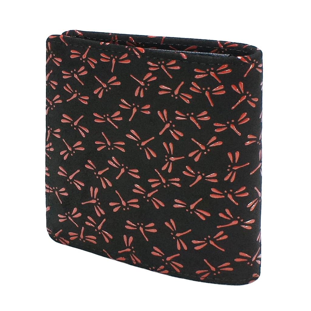 Inden Wallet Bifold Wallet Bill Z Thin Compact Deerskin Black x Red Lacquer Dragonfly Pattern [Indenya] 2013-21-008