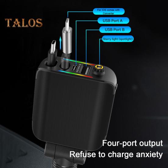 Выдвижное автомобильное зарядное устройство 120 Вт, 4 порта USB C, автомобильное зарядное устройство, адаптер для iPhone, многофункциональное автомобильное зарядное устройство для Android