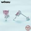 WOSTU Стерлингового серебра 925 пробы, ослепительные розовые циркониевые серьги в форме сердца и ожерелье с подвеской для женщин, комплект ювелирных украшений, свадебный подарок