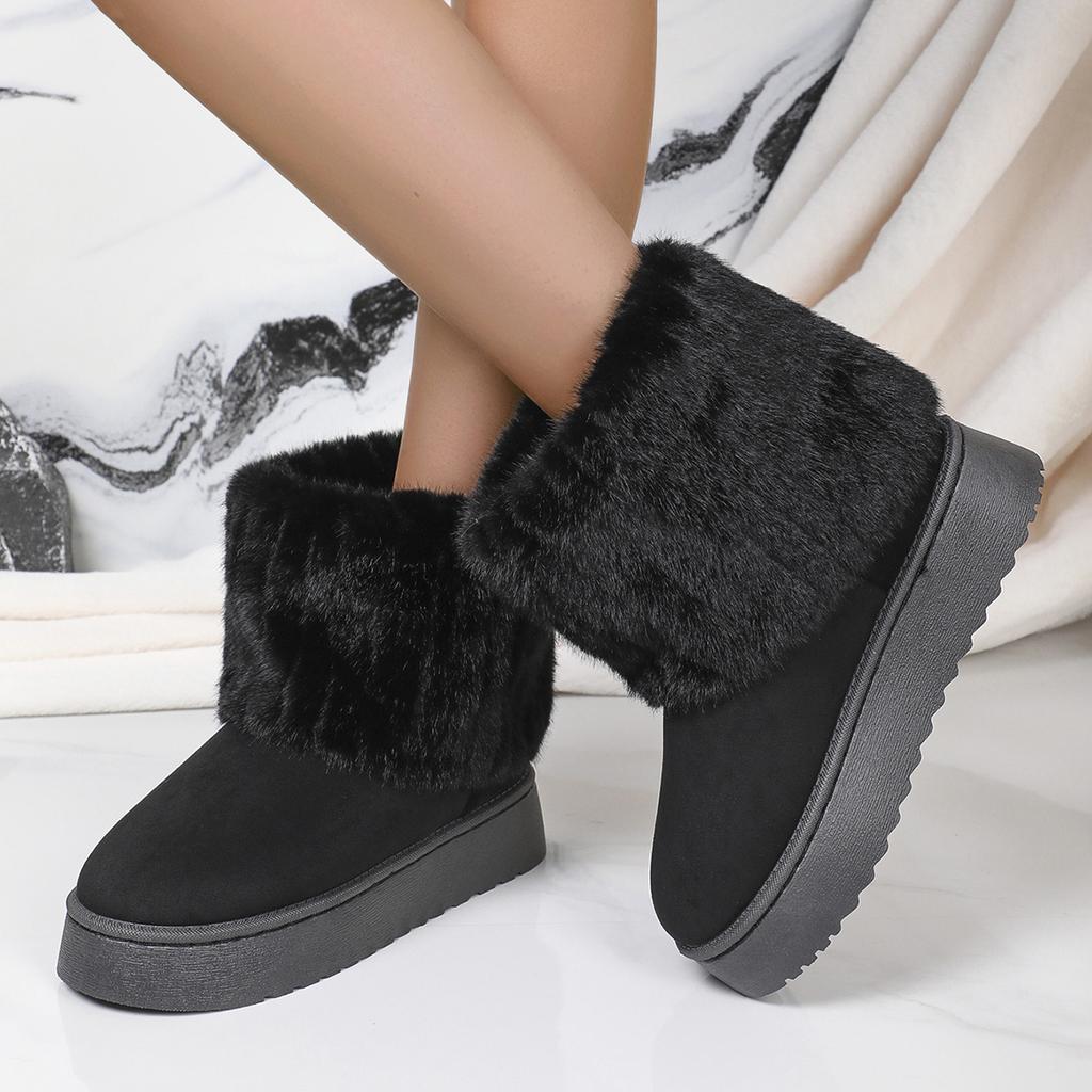 Модные женские сапоги, модные, с круглым носком, теплые, утолщенные, плюшевые, до середины голени, толстая подошва, повседневные, удобные, нескользящие, женские зимние сапоги