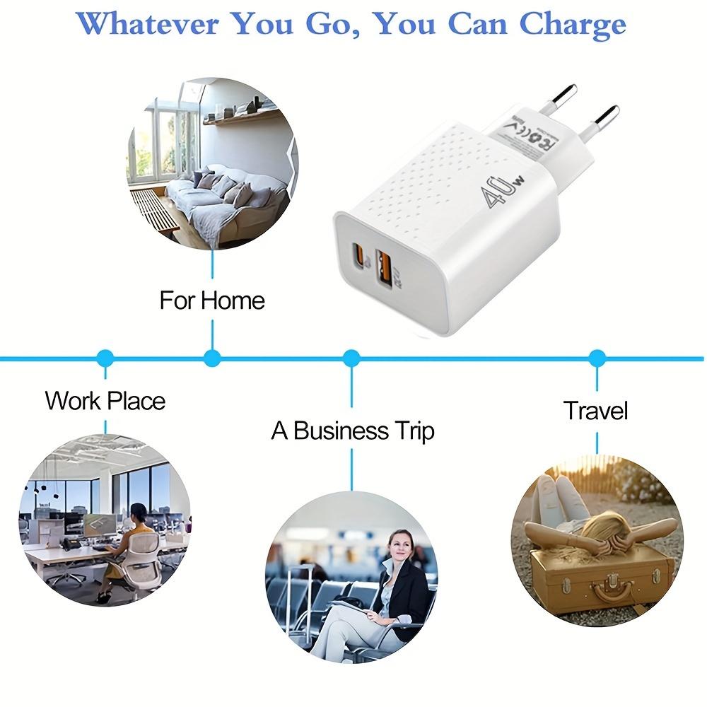 [ЕС] Двойное зарядное устройство USB C 40 Вт для быстрой настенной зарядки, сетевой адаптер Type C, вилка Qc4.0, с кабелем Type C длиной 100,58 см для iPhone 16 1514 13 12 Pro Max для iPad Airpod