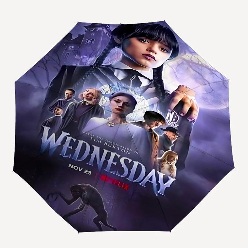 Wednesday AddamsThemed Automatic Opening and Closing Umbrella - 8 Ribs, Suitable for Leisure and Going Out, Outdoor Accessory, Gothic Style,