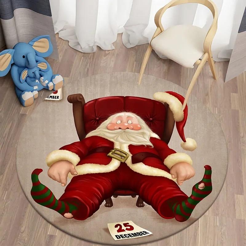 Санта-круглый ковер для дома, гостиной, спальни, коврик для кухни, ванной комнаты, коврик, милое украшение для детской комнаты