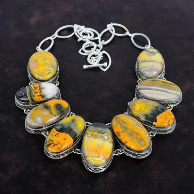 Ожерелье из яшмы шмеля, ювелирные изделия ручной работы, винтажное ожерелье из стерлингового серебра 925 пробы, регулируемое ожерелье из драгоценных камней, подарки для жены