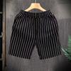 Men Summer Shorts Elastic Waistband Adjustable Drawstring Striped Print Street Style Shorts Pockets Wide Leg Casual Shorts