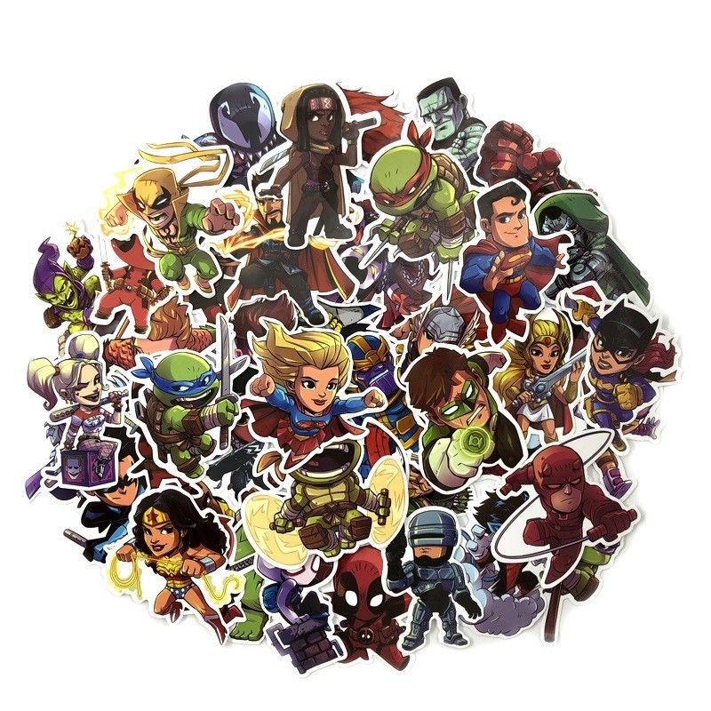 Chibi Pcs 50 Super Heroes Sticker Decals For Skateboard Luggage Laptop