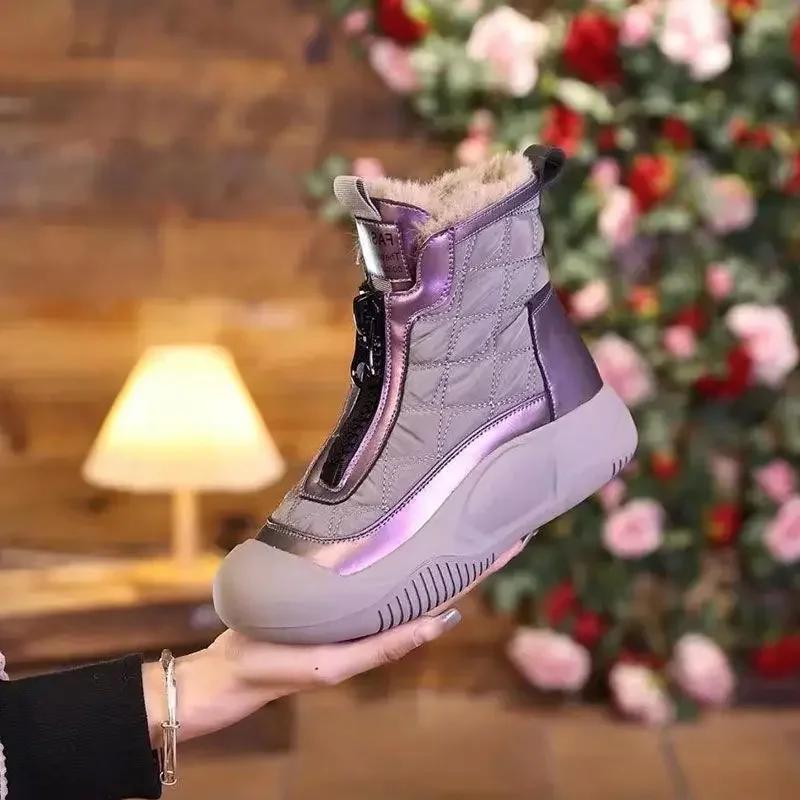 Модные Ретро Водонепроницаемые Снежные Ботинки 2025 Зима Новые Мягкая Подошва Вулканизированные Хлопковые Ботинки с Плюшевой Утепленной Подкладкой Высокие Женские Ботинки Traf