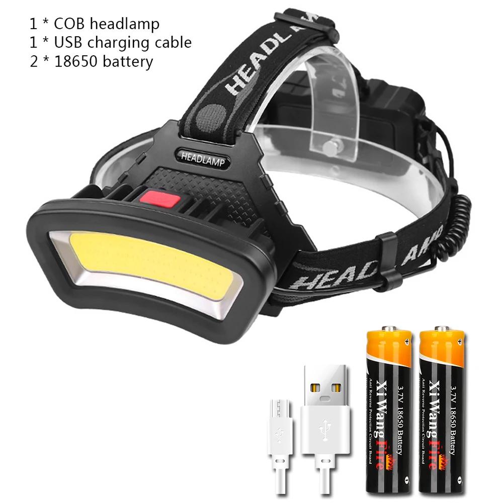 KDULIT Мощный COB светодиодный налобный фонарь 4 режима освещения Налобный фонарик USB перезаряжаемый Использует батарею 18650 Кемпинг Рыбалка Налобный фонарь