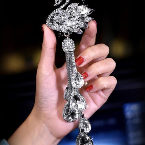 Блестящий лебедь, подвеска для автомобиля, искусственный кристалл, стразы, лебедь, шарм для зеркала заднего вида автомобиля, двусторонняя подвеска для женщин и девушек