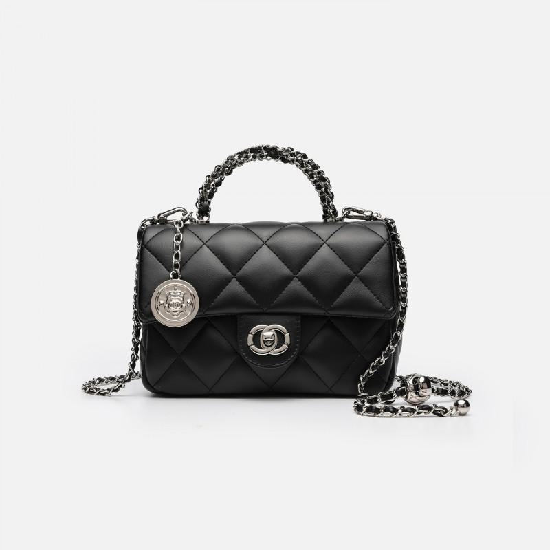 Small Square Crossbody Bag Women PU Leather Chain Strap Handbag With Rhombus Quilted Design