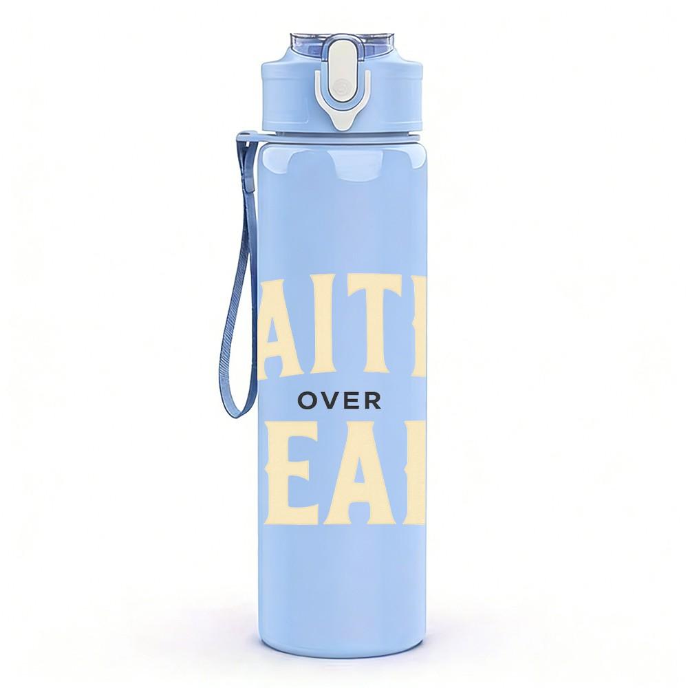 1PC Faith Over Fear Religious Letter Print 750ml Color Plastic Sports Water Bottle Leakproof Flip Straw Lid Suitable for Sports Office Home Use