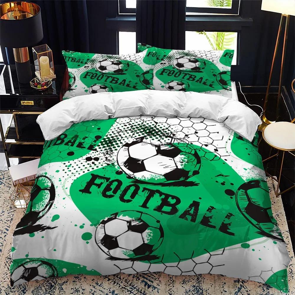 Soccer Duvet Cover Set 2/3pcs FootBall Print Bedding Set With Comforter Cover And Pillowcases Ball Theme For Kids Teens Adults