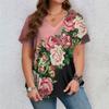 Цветовая комбинация Женские футболки Красочные цветы Футболка с короткими рукавами и V-образным вырезом Оверсайз Повседневный топ Летняя уличная одежда Новинка
