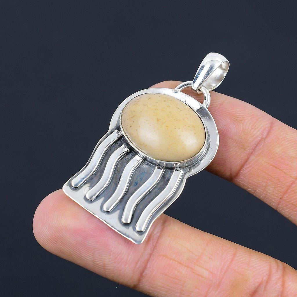 925 Sterling Silver Oval Picture Jasper Gemstone Mother Artisan Pendant Jewelry