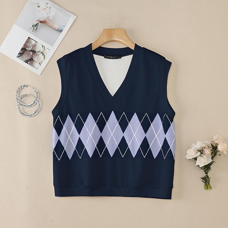 ZANZEA Женский повседневный жилет без рукавов с геометрическим принтом и V-образным вырезом