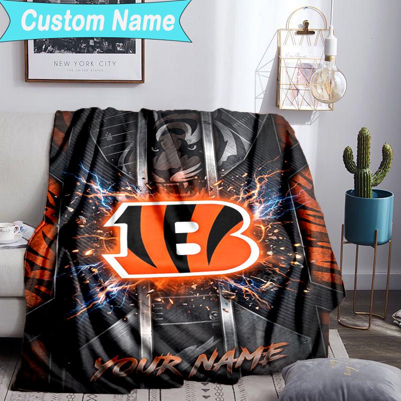 Custom Name Blanket Cincinnati-Bengals Helmet Blanket Bedding Blanket for Travel, Camping, Living Rooms, Offices, Sofas, Fan Christmas gift