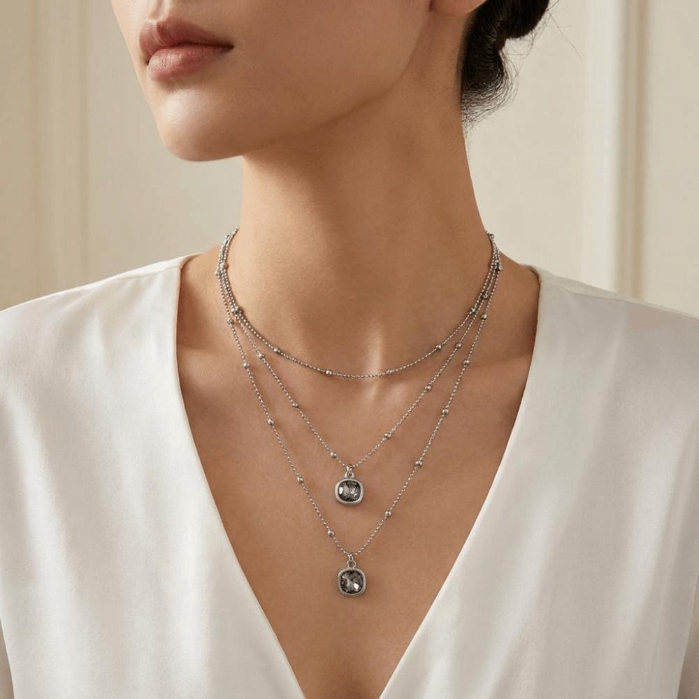 Shiny Multi-layer Clavicle Chain Bead Charm Jewelry Rhinestone Pendant Necklace Banquet Party