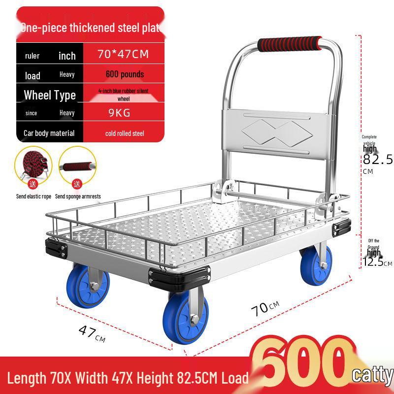 Silent Foldable Flatbed Hand Cart: Portable Turnover Trolley & Hand Truck