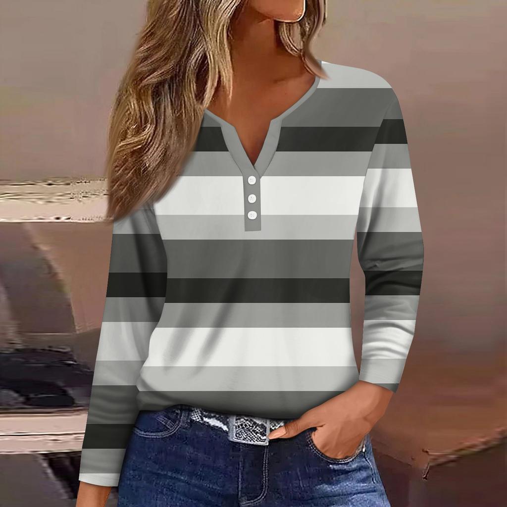 Жен. Футболка Футболка Пуговицы Цветочный принт Длинный рукав Повседневные Выходные Мода Классический Классический V-образный вырез Обычный Топ