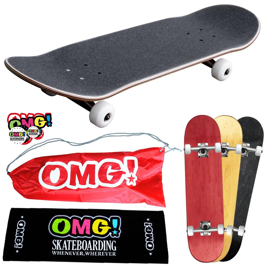 Complete Skateboard with Canadian Maple Blank Solid 100A 52mm Black and Black Spinning Wheels for Kids OMG! Deck, 7.5" Natural, Color, Wheels,