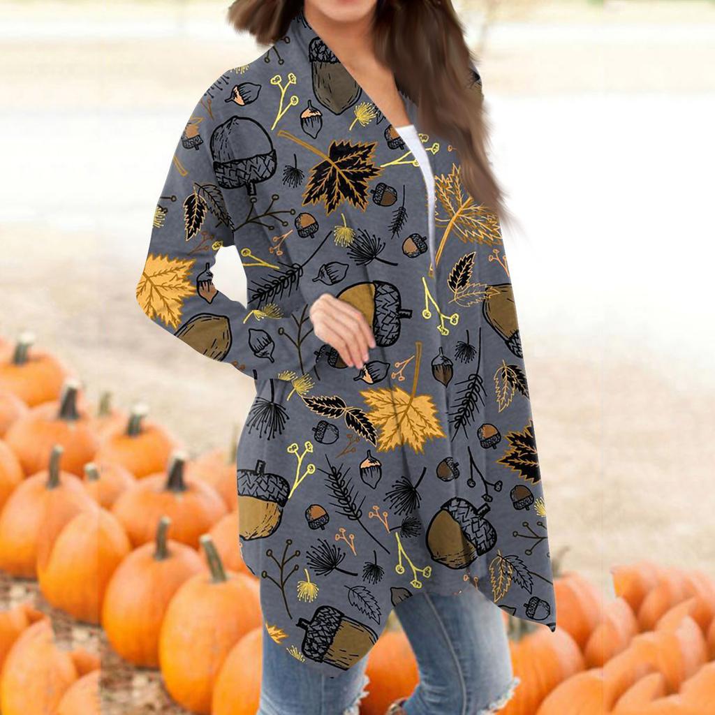 Women's Fashion Casual Halloween Printed Long Sleeve Mid-Length Cardigan Jacket