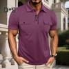 Men's Lapel T-shirt with Chest Pockets Short Sleeve Button-up Collar Tee Solid Color Casual Pullover Tee Shirt for Gym Streetwear