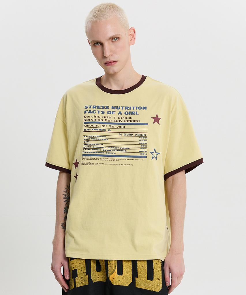 HOODHOOD Girl Stress Nutrition Ringer Short Sleeve T-Shirt Light Yellow