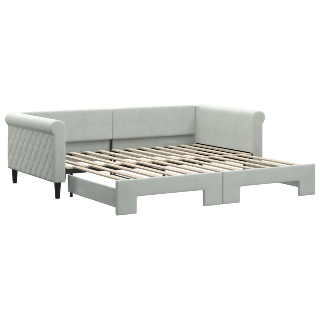 Daybed Extendable Light Grey 100 x 200 cm Velvet