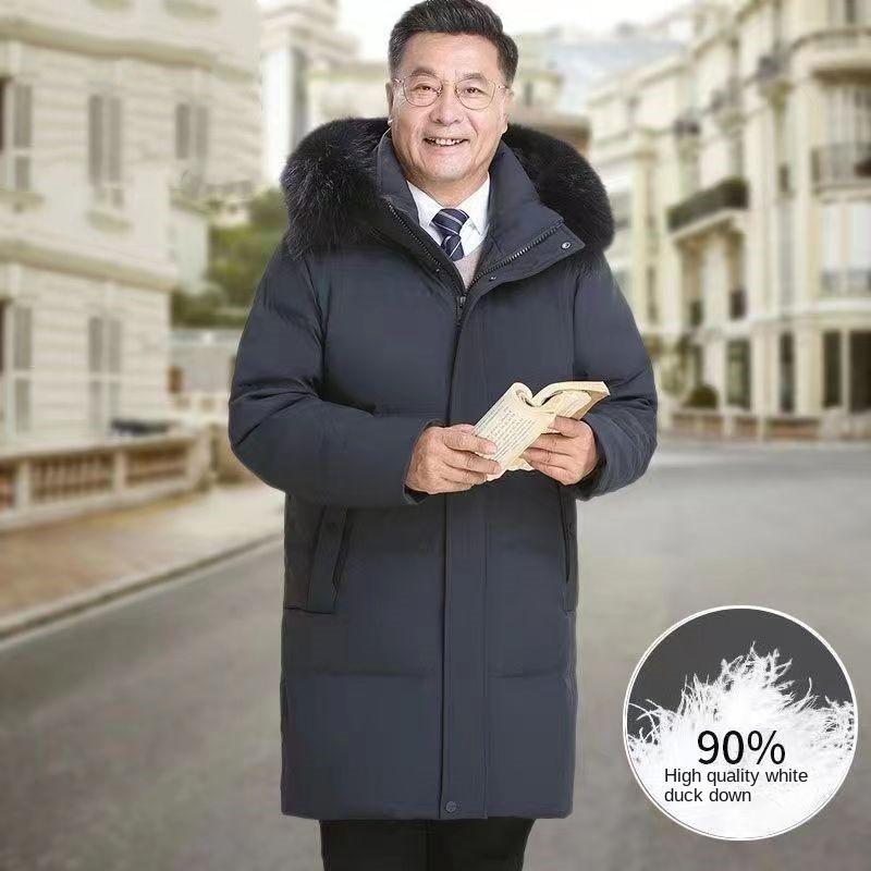 Men's Thickened Mid-length Down Jacket White Duck Down Middle-aged and Elderly Warm Jacket Winter Coat