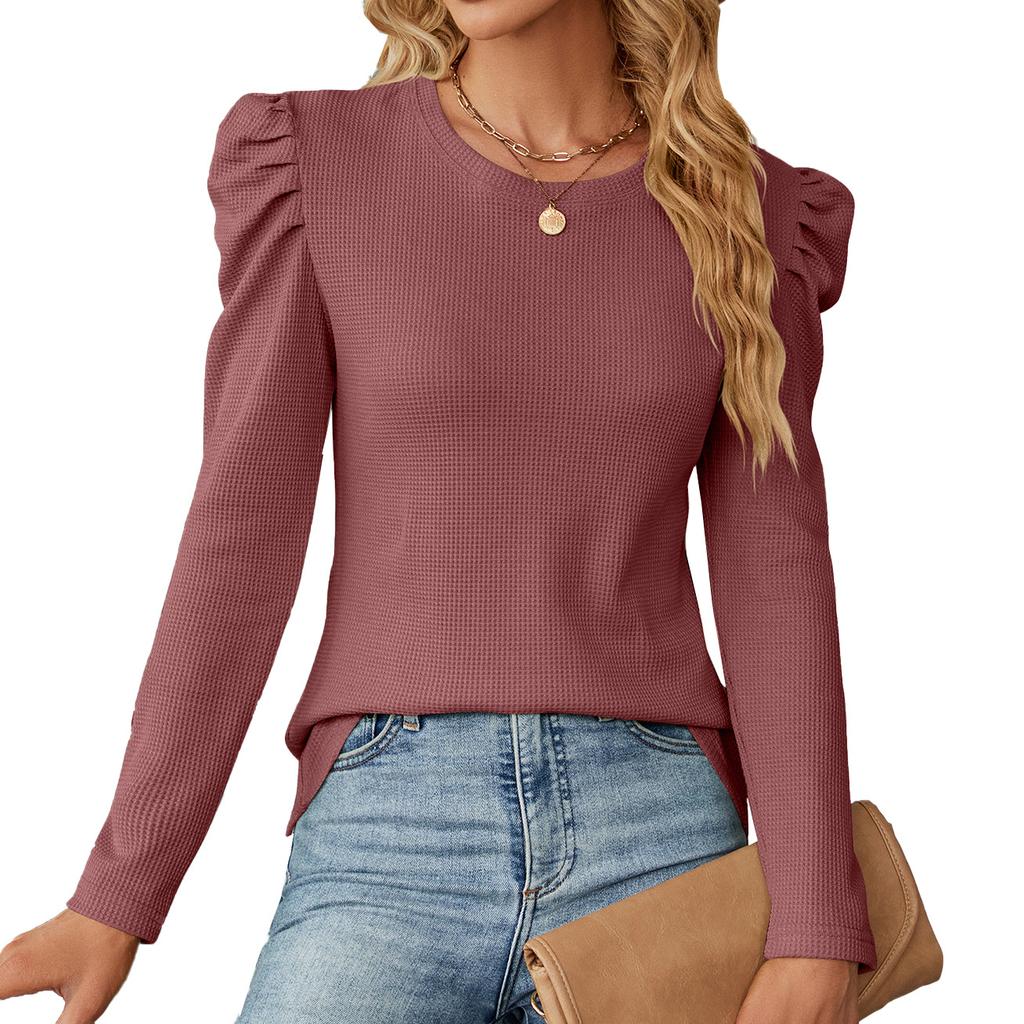 Женская облегающая плиссированная модная футболка с длинным рукавом. Женская универсальная осенняя футболка с длинным рукавом.