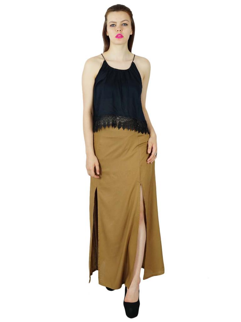 Bimba Women Rayon Maxi Skirt with Long 2 Slits