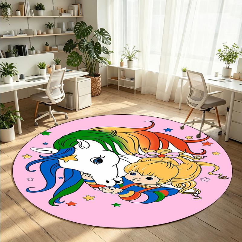 Rainbow Brite Printed Round Crystal Velvet Rug Soft Non Slip Floor Carpet For Bedroom Holiday Gift