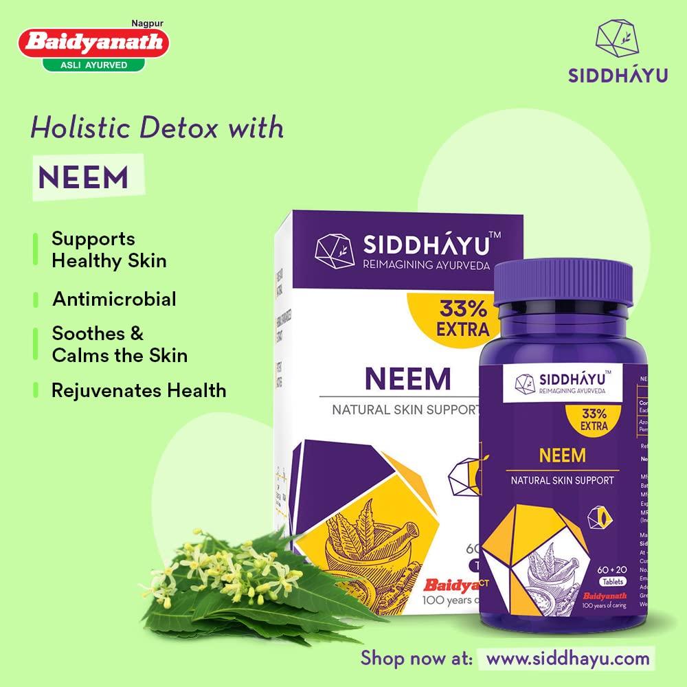 Baidyanath Siddhayu Neem Tablet Pack of 1 With 80 Tablets Natural Skin Support Anti Acne
