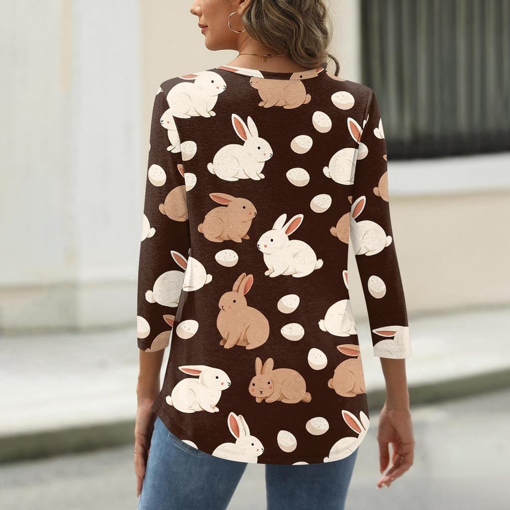 Женская футболка с рождественским принтом, рукав 3/4, повседневная, модная, на выходные, базовая, с круглым вырезом, стандартный топ