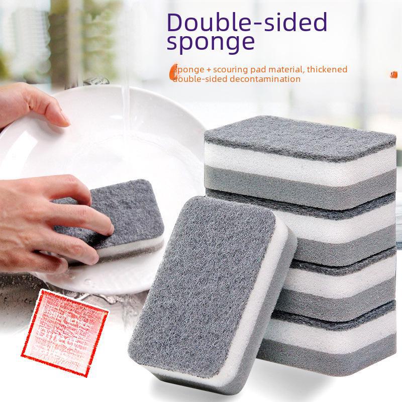 Double-Sided Durable Kitchen Sponge: Three-Layer Dish Scrubber for Pots and Bowls.
