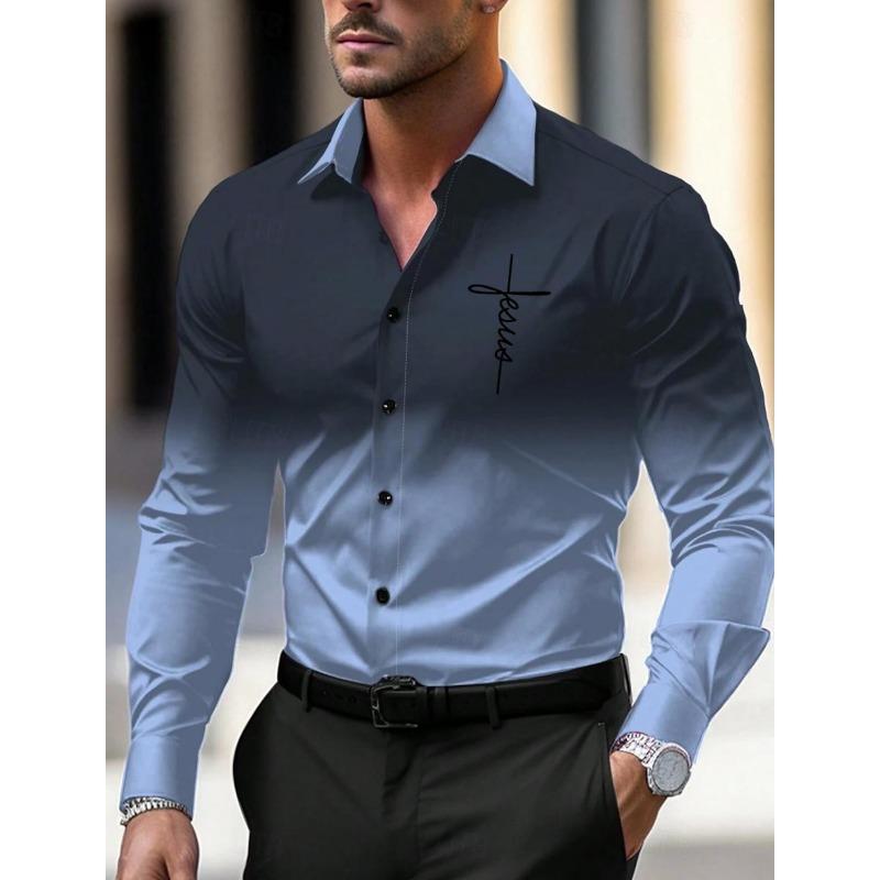 Мужская рубашка в стиле business casual с принтом, длинный рукав, официальная, на пуговицах, для осени, зимы, весны, лета, с манжетами, длинный рукав
